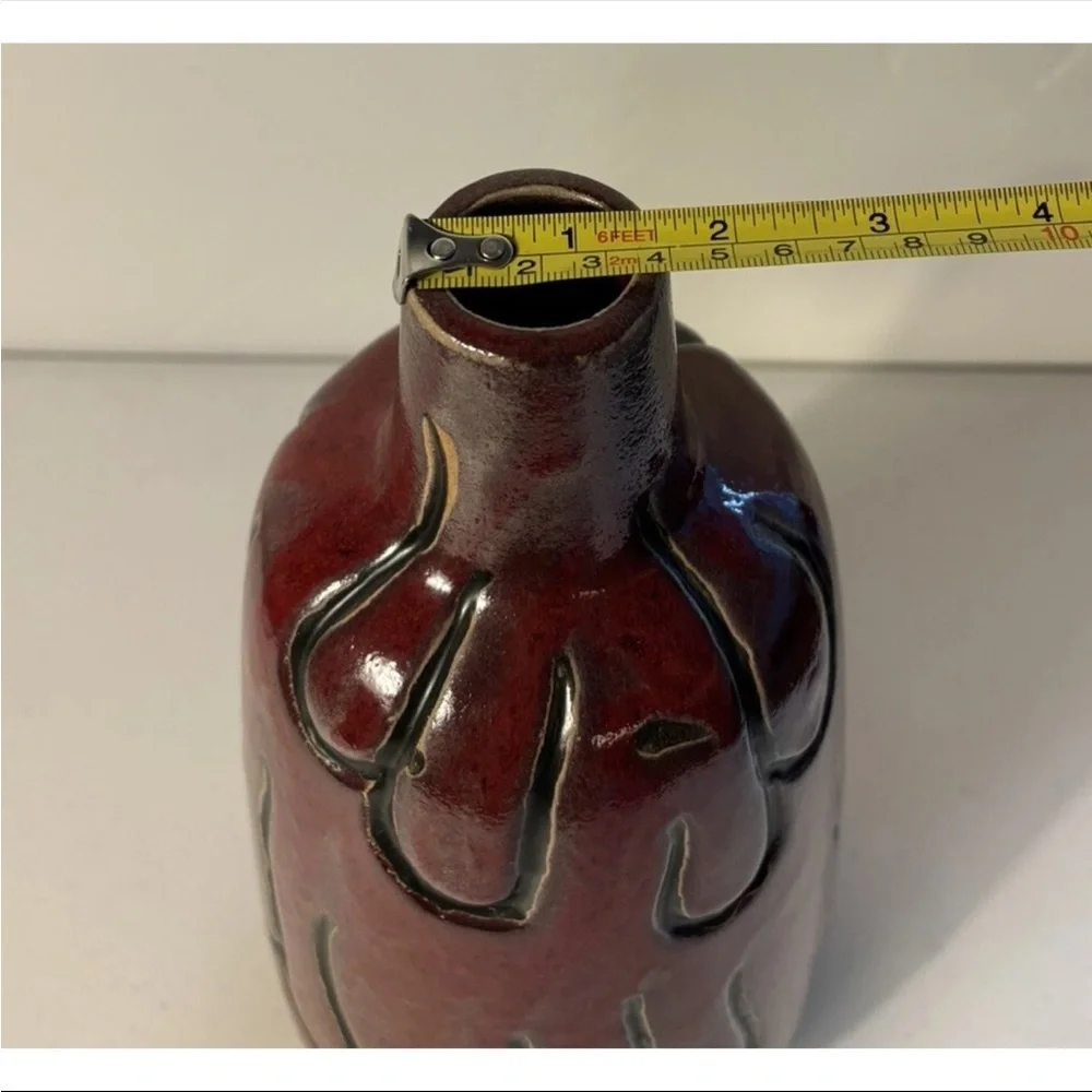Vintage Pigeon Oxblood Red Unique Large Art Pottery Ceramic Salt Glaze Vase MCM - Picture 5 of 6